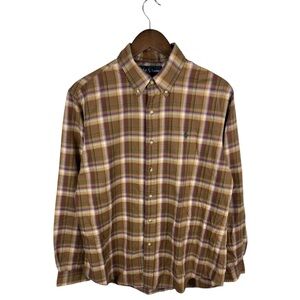 Polo Ralph Lauren Custom Fit Plaid Button Down Large Brown Purple